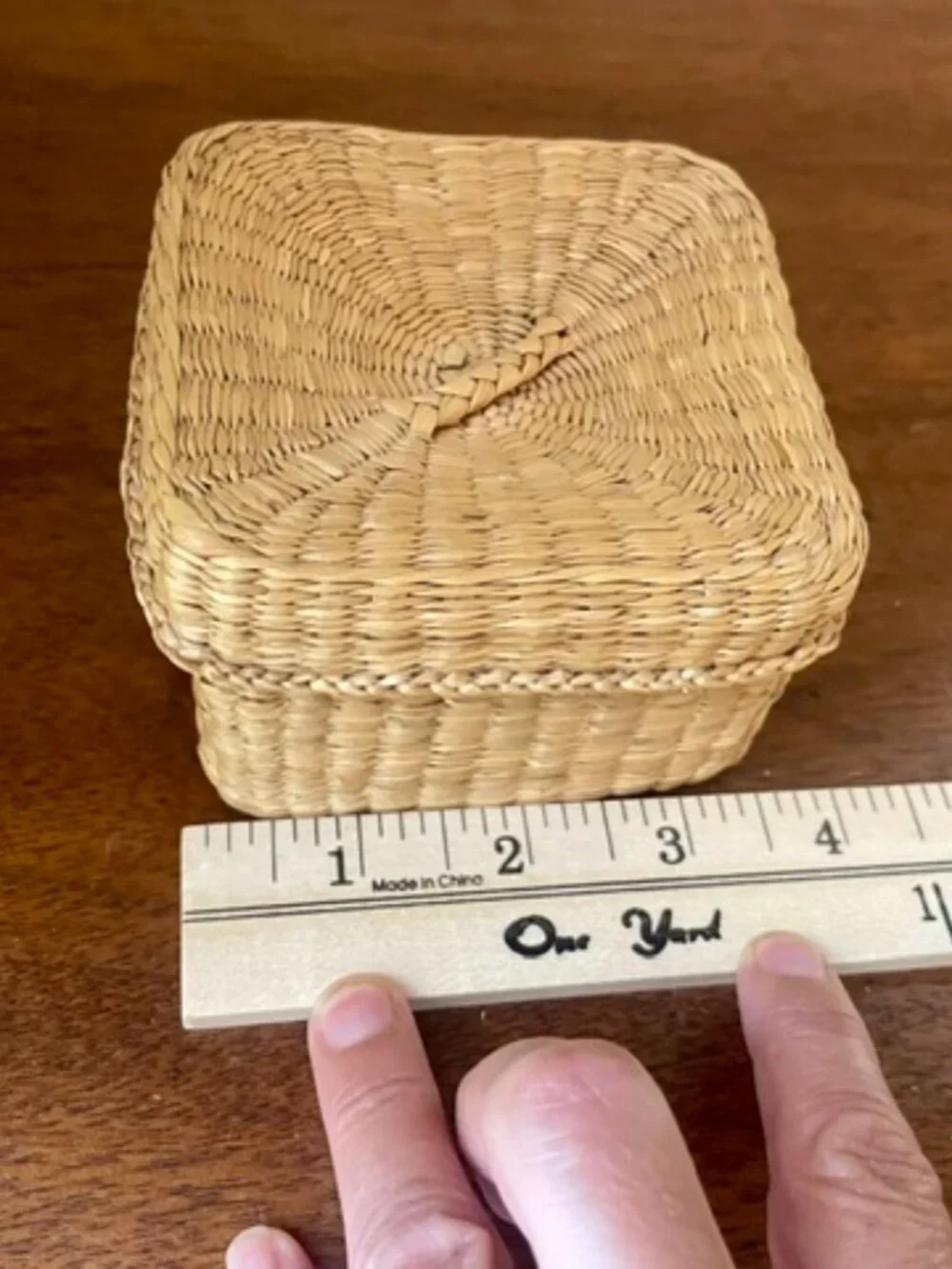 Vintage Square Sea Grass Box Trinket Jewelry Box w Lid
